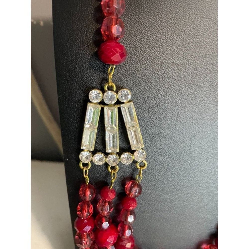 Red Plunder Beaded Layered Statement Necklace Len… - image 4